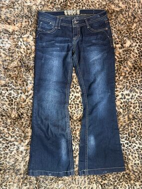 TRUCE Low Rise Dark Blue Flare Jeans - Women's Wide Leg Denim